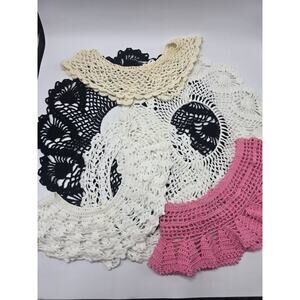 Delicate Hand Crocheted Ivory Ecru & Black Collars, Pearly Button Closures